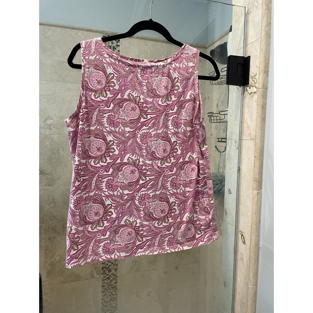 TALBOTS 12 L Paisley Sleeveless Tank Blouse Top Pink White  100% Cotton Purple